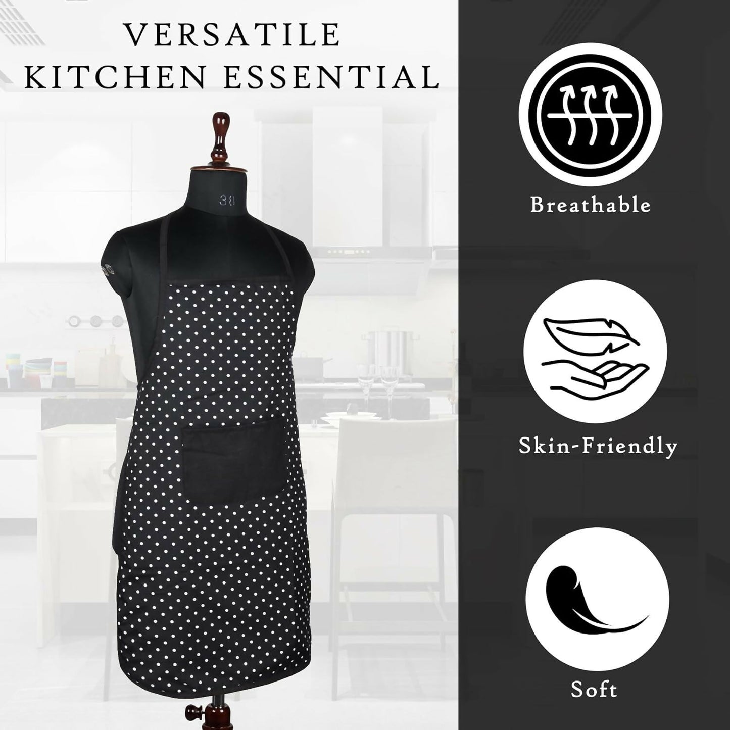 Kuber Industries Kitchen Apron Restaurant & Chef For Women & Men-Black - Dista