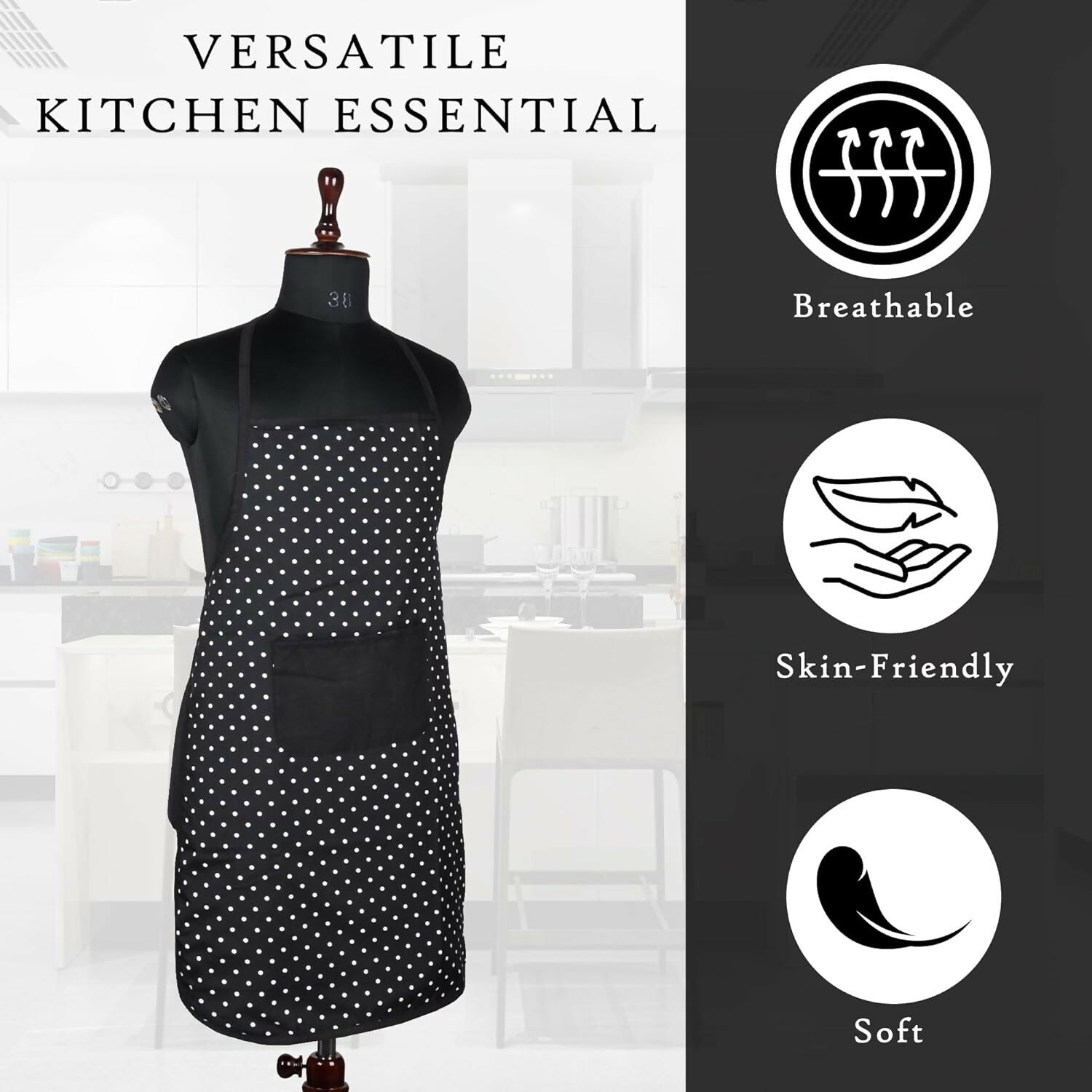 Kuber Industries Kitchen Apron Restaurant & Chef For Women & Men-Black - Dista