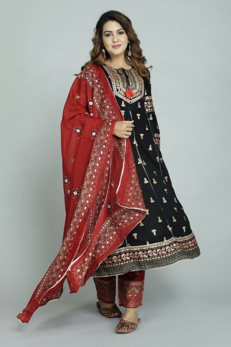 Alvano Alvano Women's Stylish Rayon Anarkali Kurta with Pant and Dupatta Set - Distacart