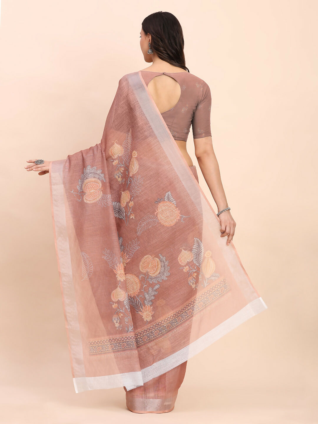 Astita Linen Cotton Brown Saree