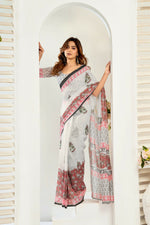 Thumbnail for Vastranavya Green Digital Printed Linen Ready To Wear Designer Saree with Unstitched Blouse - Distacart