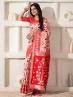 Thumbnail for Astita Linen Cotton Red & White Saree