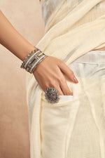 Thumbnail for Vastranavya Off White Digital Printed Linen Ready To Wear Pocket Saree with Unstitched Blouse - Distacart