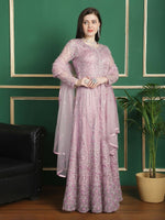 Thumbnail for Aastha Fashion Women's Purple Net Floral Resham Thread with Cording & Crystal work Anarkali Dress Set - Distacart