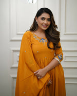 Thumbnail for The52 Orange Women's Gorgeous Viscose Fabric Embroidered Work Flared Kurta Pant and Dupatta Set - Distacart