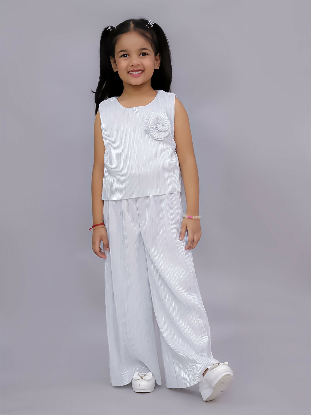 Lil Drama Glam Up Girls White Party Top and Pant Set