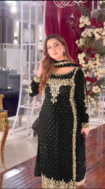 Thumbnail for Joban Fashion Black Velvet Sequence Embroidery Work Kurta Set