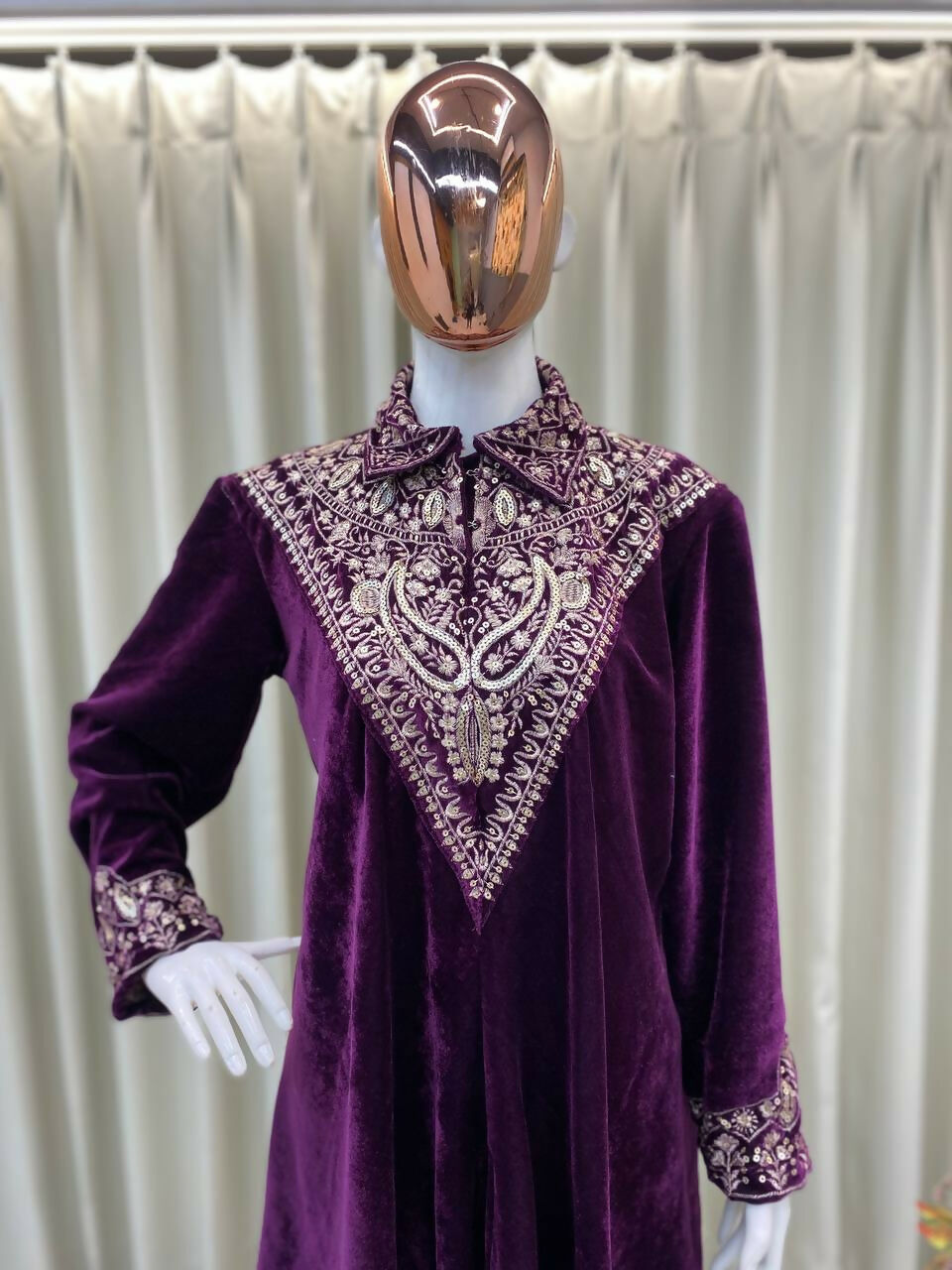Vastranavya Purple Velvet Sequence Embroidery Work Top With Palazzo