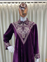 Thumbnail for Vastranavya Purple Velvet Sequence Embroidery Work Top With Palazzo