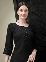 Thumbnail for Jyoti Fashion Women's Black Cotton Blend Embroidery & Sequence work Kurta with Trouser & Dupatta - Distacart