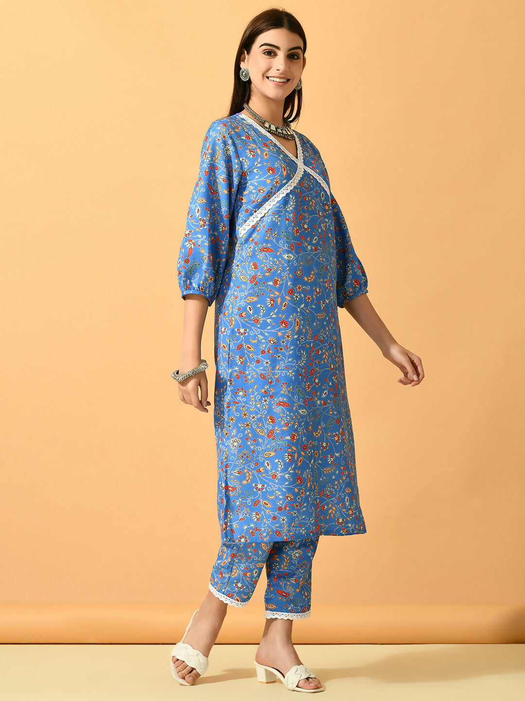 Myshka Women's Blue Printed Party Kurta Sets - Distacart