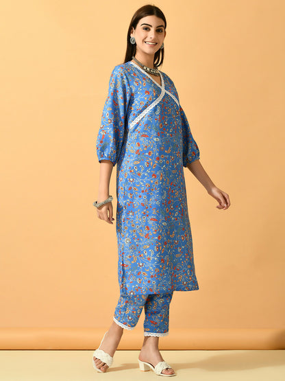 Myshka Women's Blue Printed Party Kurta Sets - Distacart