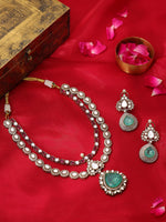 Thumbnail for Ruby Raang 22k Gold Polished Stonework Moissanite Necklace With Earrings