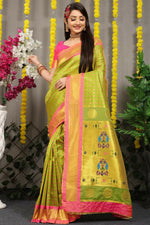 Thumbnail for Jyoti Fashion Women's Green Banarasi Silk Zari Woven Saree with Blouse - Distacart