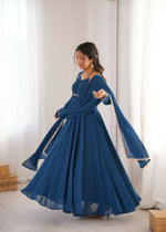 Thumbnail for Teeya Creation Blue Faux Georgette Designer Party Wear Long Gown - Distacart