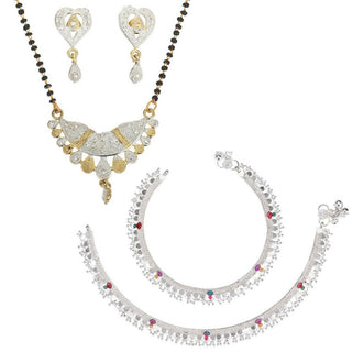 AanyaCentric Gold-plated Mangalsutra Pendant Earring Set & Silver Plated Anklet - Distacart