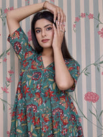 Thumbnail for Ode by House of Pataudi Floral Printed Pure Cotton Anarkali Kurta with Trousers - Distacart
