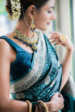 Thumbnail for Preksha Creation Banarasi Soft Silk Women Dark Blue Saree - Distacart