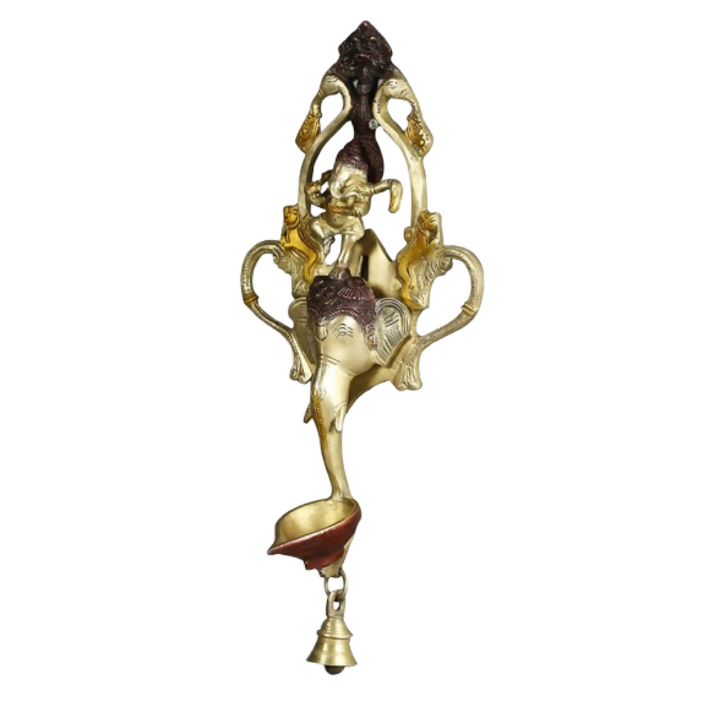CraftVatika Ganesha Design Spiritual Brass Bell Oil Diya Lamp - Dista