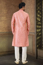 Thumbnail for Raivat Ethnic Jacquard Banarasi Silk Thread Work Kurta Pajama In Dark Pink Colour - Distacart