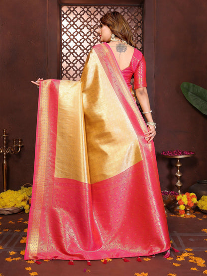 Aastha Fashion Cream Tissue Silk Woven Saree - Distacart