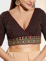 Thumbnail for Joban Fashion Black Cotton Padded Blouse With V Neck Elbow Sleeves - Distacart
