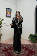 Thumbnail for Teeya Creation Black Color Chinon Silk Wedding Wear Ready To Wear Saree With Koti - Distacart
