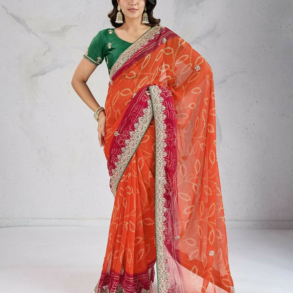Ai Fashion Orange Georgette Digital Print Party Wear Saree - Distacart