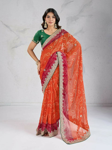 Ai Fashion Orange Georgette Digital Print Party Wear Saree
