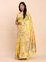 Thumbnail for Astita Linen Cotton Yellow Saree