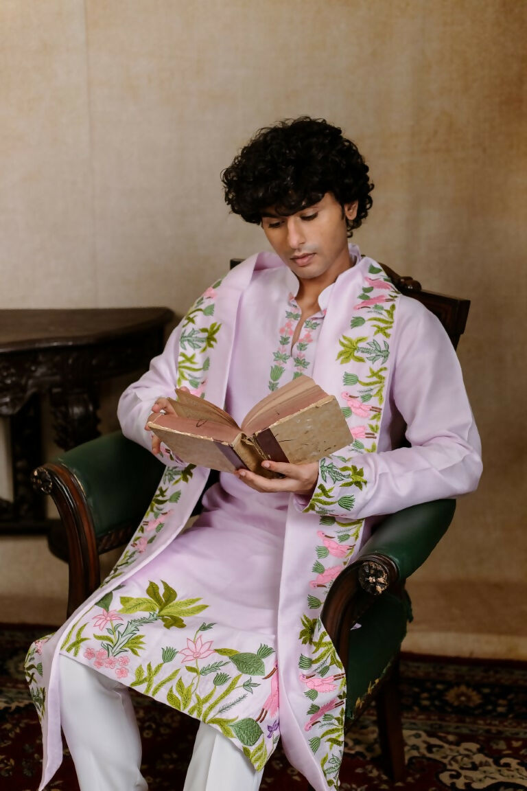 Falling Raw Silk Lavinder Taruni Hamsa Kurta Set By Hilo Design - Distacart