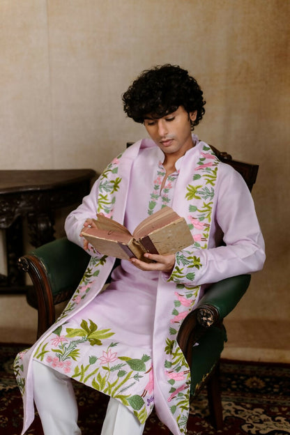 Falling Raw Silk Lavinder Taruni Hamsa Kurta Set By Hilo Design - Distacart