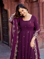 Thumbnail for The52 Women's Beautiful Faux Georgette Fabric Embroidery Work Flared Anarkali Pant and Dupatta Set - Distacart