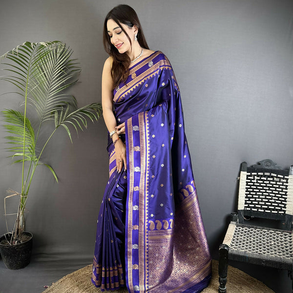 Joban Fashion Navy Blue Banarasi Soft Silk Woven Saree - Distacart