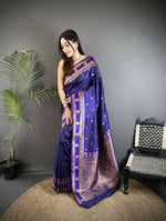 Thumbnail for Joban Fashion Navy Blue Banarasi Soft Silk Woven Saree - Distacart