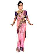 Thumbnail for Vamika Weaving Banarasi Jacquard Pink Kanjivaram Saree - Distacart
