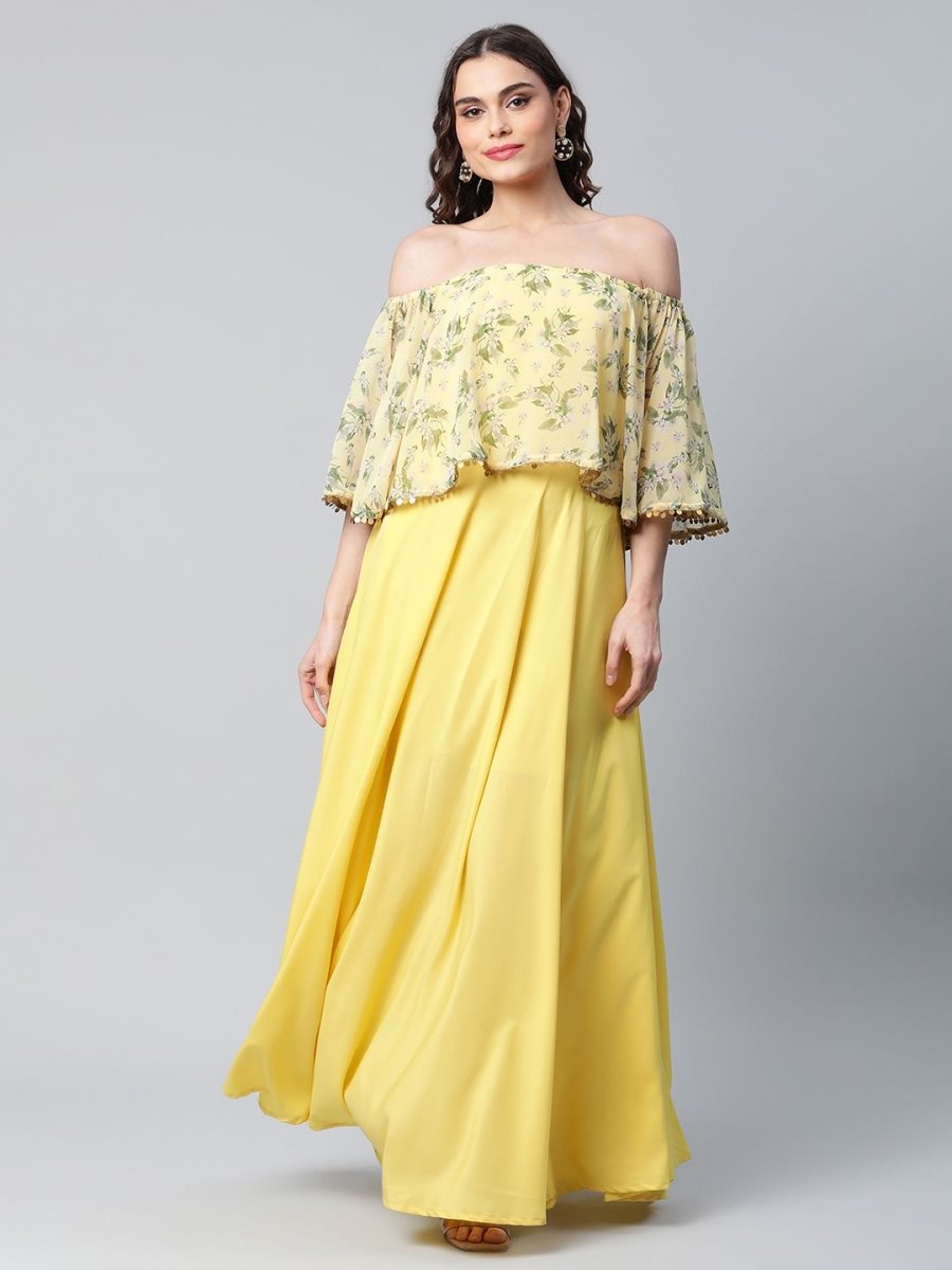 Ahalyaa Women Crepe Printed Yellow Dress - Distacart
