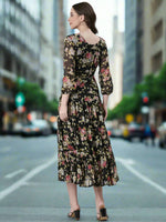 Thumbnail for Souchii Black Floral Chiffon Dress