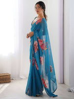 Thumbnail for Traditional Partywear Blue Georgette Fancy Saree-Pavitra