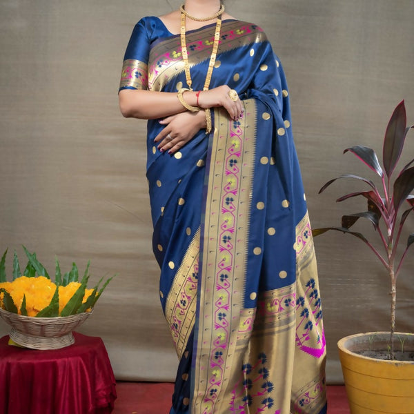 Jyoti Fashion Women's Blue Paithani Silk Zari Woven Saree with Blouse - Distacart