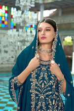 Thumbnail for Jyoti Fashion Women's Morpich Faux Georgette Heavy Embroidery and Moti Work Kurta Set - Distacart
