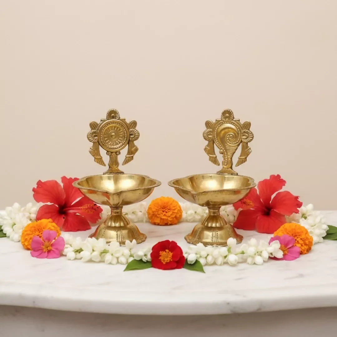 Pujashree Chakra Shankh Diya Set – Decorative Puja Set for Home Temple & Worship - Dista