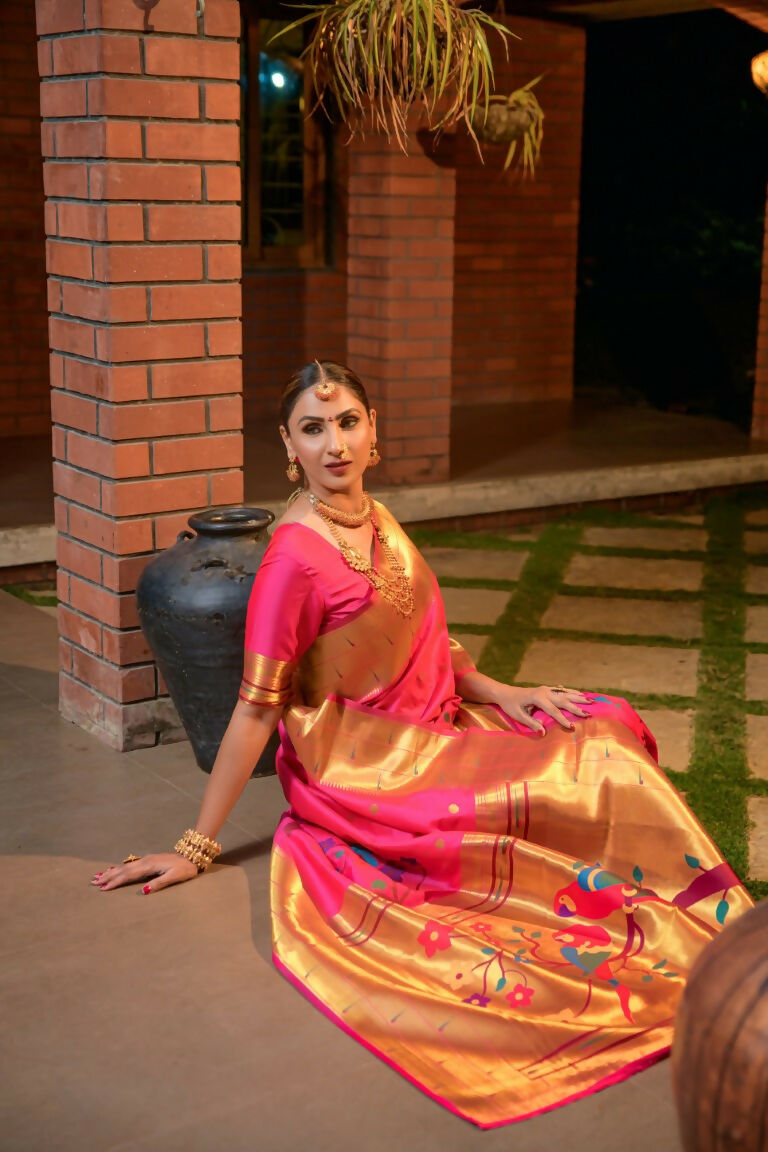Jyoti Fashion Women's Baby Pink Paithani Silk Zari Woven Saree with Blouse - Distacart