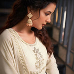 Thumbnail for The52 Women's Beautiful Vichitra Silk Fabric Embroidery Work Flared Anarkali Pant and Dupatta Set - Distacart