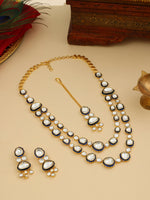 Thumbnail for Ruby Raang 22k Gold Polished Blue Meenakari Kundan Layered Necklace With Earrings & Maang Tikka