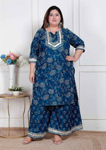 Thumbnail for Miravan Plus Size Women'S Cotton Floral Printed V-Neck Kurta With Flared Palazzo - Distacart