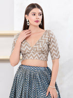 Thumbnail for Joban Fashion Grey Jacquard Elbow Sleeveless Back Open Blouse