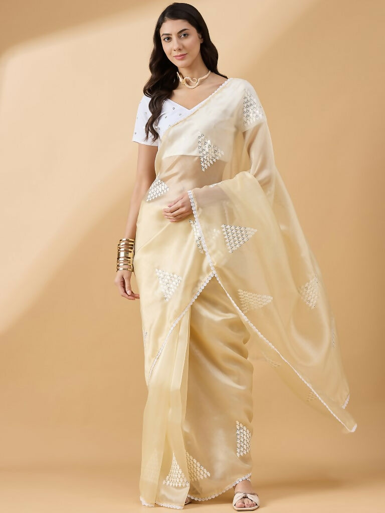 Yellow Tissue Slub Embroidered Saree with Unstitched Blouse - Vairagi - Distacart