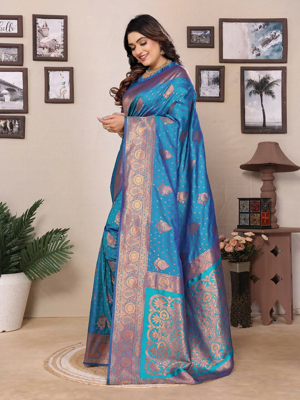 Joban Fashion Banarasi Royal Blue Woven Soft Silk Saree