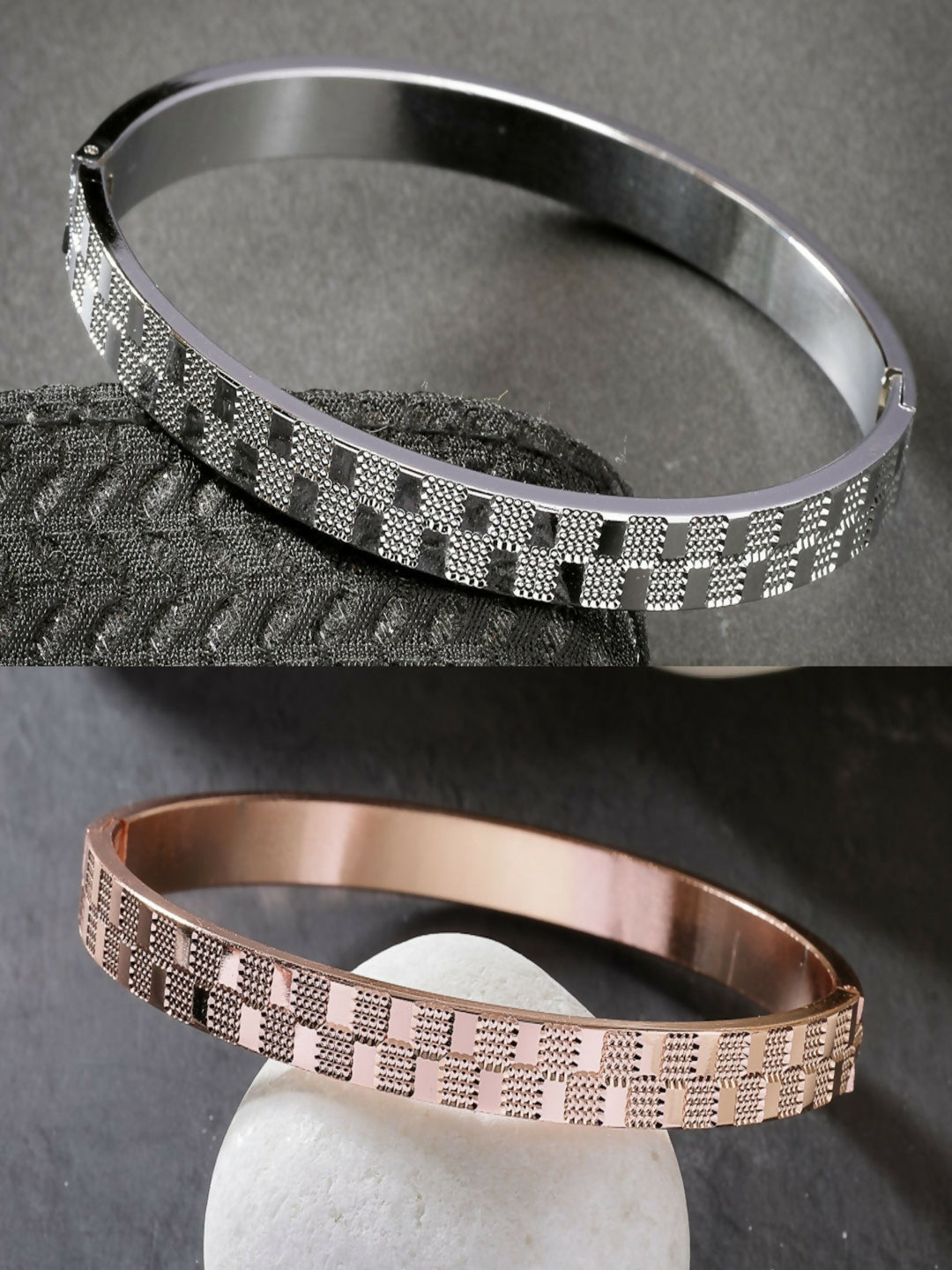 NVR Men's Set of 2 Rhodium-Plated Stainless Steel Kada Bracelet - Distacart